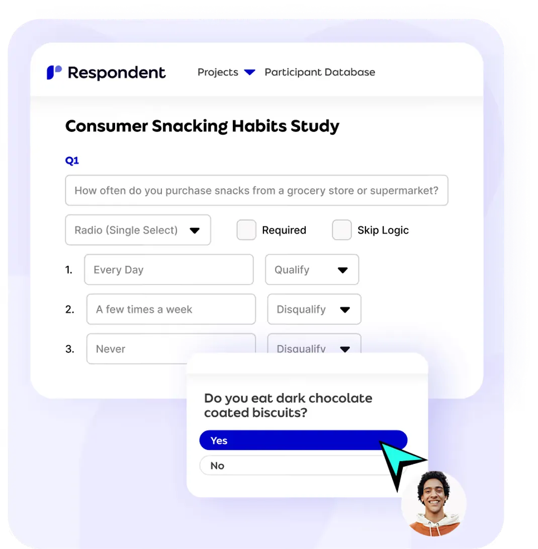 Respondent screener and survey respondent selection interface