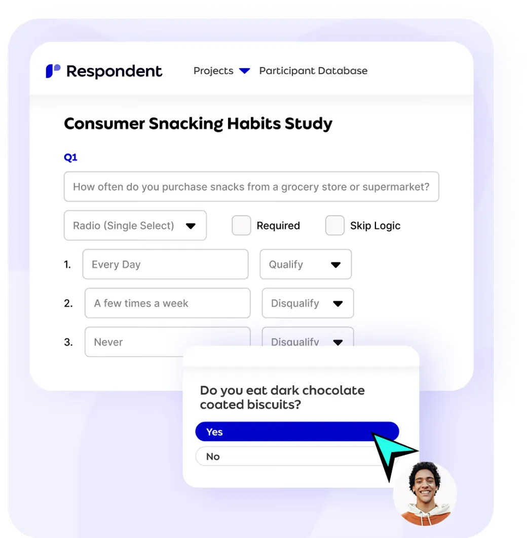 Respondent screener and participant profile interface