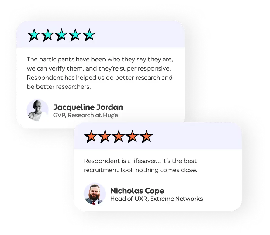 Review cards from Respondent customers