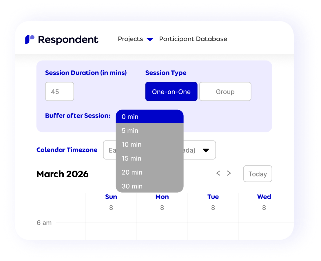 Respondent focus group scheduling screen