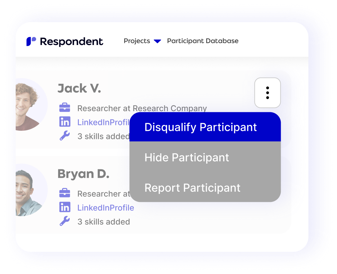 Respondent participant pool management screen