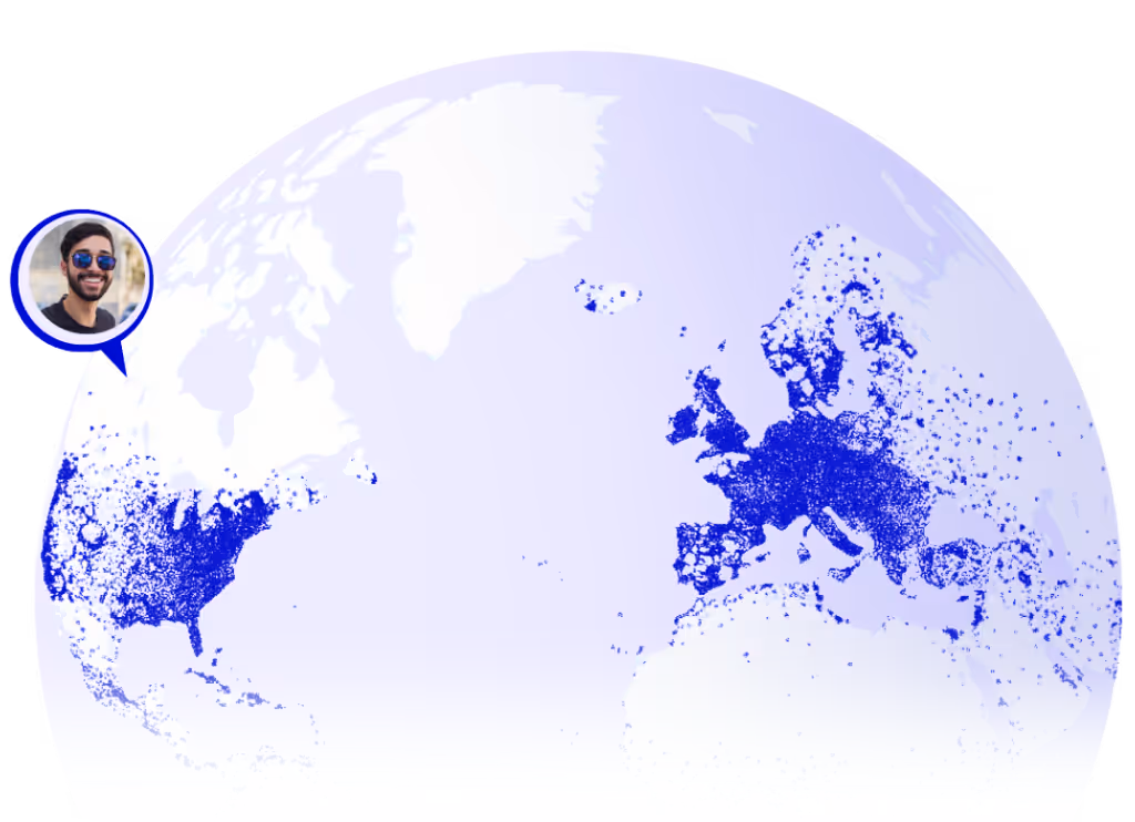 Illustrated globe made from participant profile photos